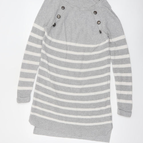 Next Women's Grey Striped Jumper Dress Size 8 Long Sleeve Cotton Blend