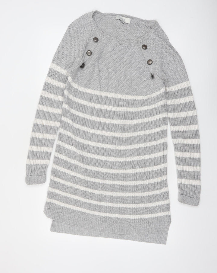 Next Women's Grey Striped Jumper Dress Size 8 Long Sleeve Cotton Blend