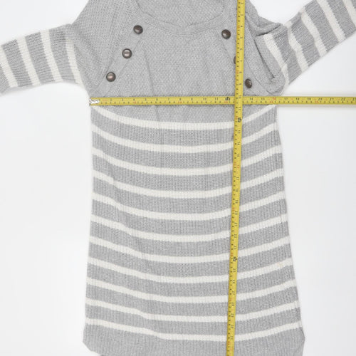 Next Women's Grey Striped Jumper Dress Size 8 Long Sleeve Cotton Blend