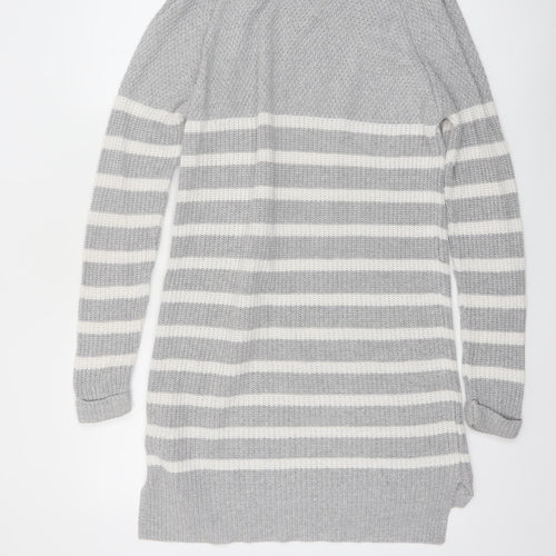 Next Women's Grey Striped Jumper Dress Size 8 Long Sleeve Cotton Blend