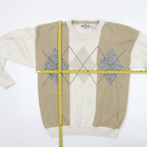 Gulf Traders Men's Beige Argyle Knit Jumper L Classic Pullover