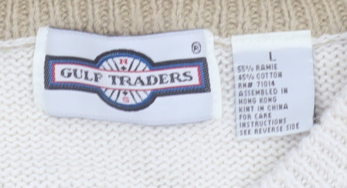 Gulf Traders Men's Beige Argyle Knit Jumper L Classic Pullover