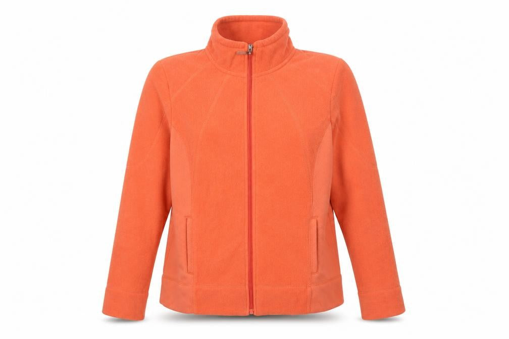Front view of IZOD women’s orange fleece full zip jacket, size L
