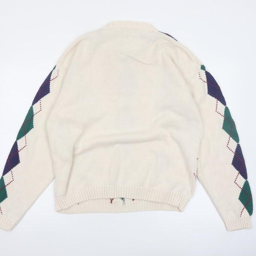 Siegfried Men Beige Argyle Cotton Pullover Jumper M Classic Retro Knit