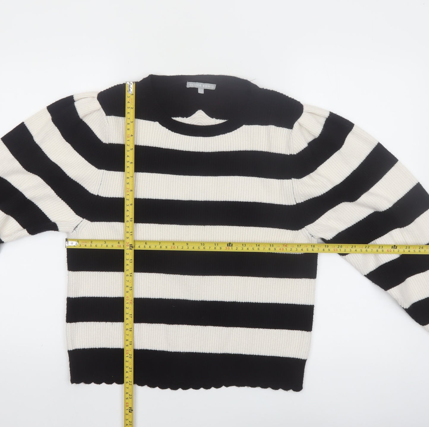 Oliver Bonas Women’s Black Stripe Crew Neck Knit Jumper UK 12