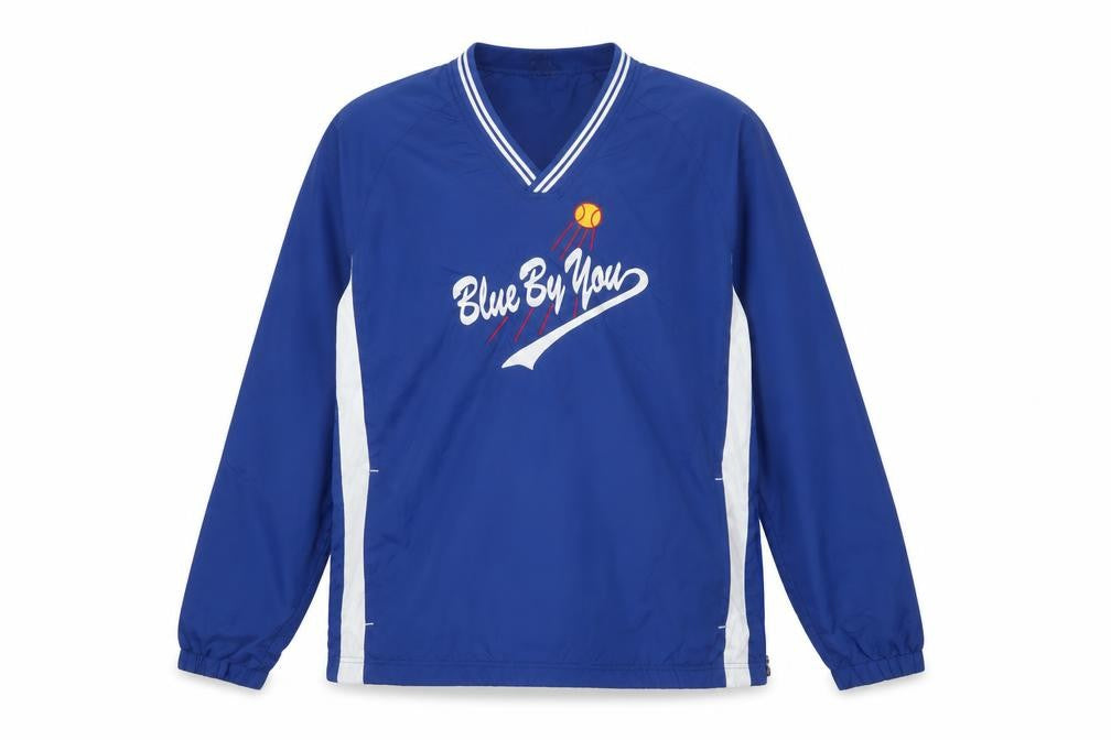 Front view of Sport-Tek Men's Blue Pullover Sweatshirt L Embroidered Baseball Style