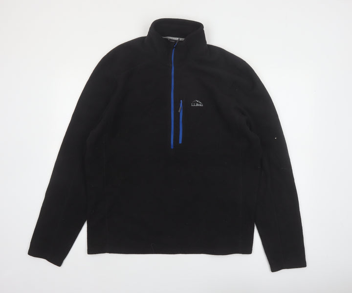 L.L.Bean Men's Black Fleece 1/4 Zip Pullover Sweatshirt L Regular