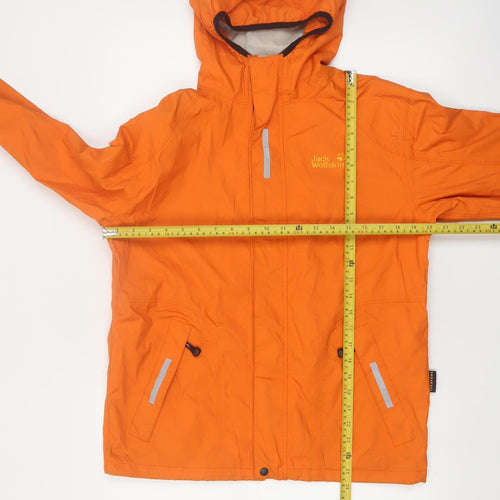 Jack Wolfskin Boys Orange Waterproof Hooded Rain Coat Jacket Size 152
