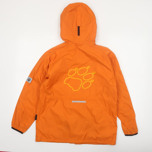 Jack Wolfskin Boys Orange Waterproof Hooded Rain Coat Jacket Size 152