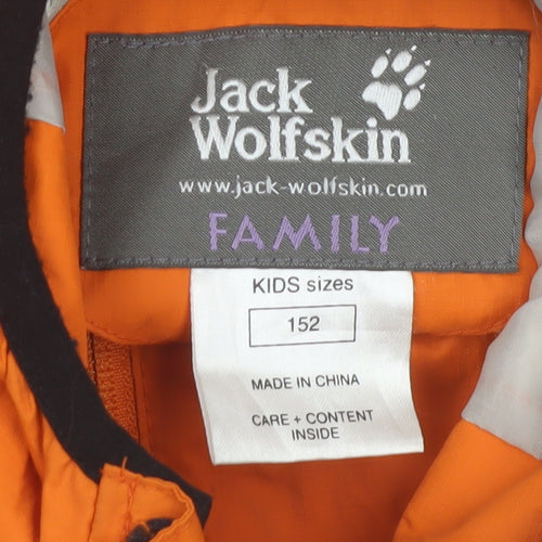 Jack Wolfskin Boys Orange Waterproof Hooded Rain Coat Jacket Size 152