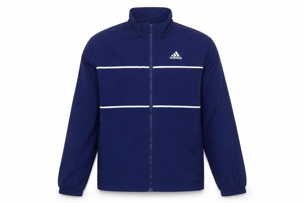 Front view of Adidas Men's Blue Small Windbreaker Jacket Lightweight Zip Sportswear