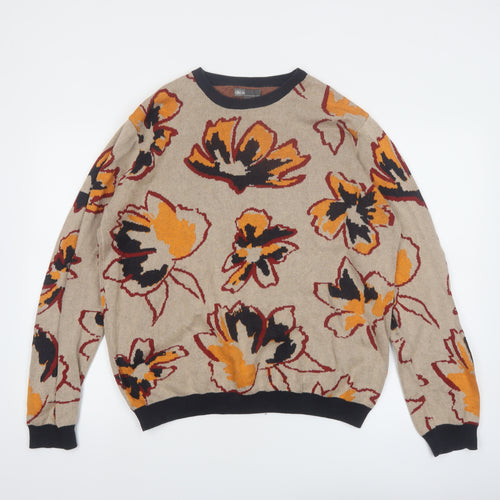 ASOS Women’s Beige Floral Cotton Jumper Size L Crew Neck Knit