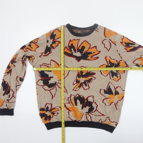 ASOS Women’s Beige Floral Cotton Jumper Size L Crew Neck Knit