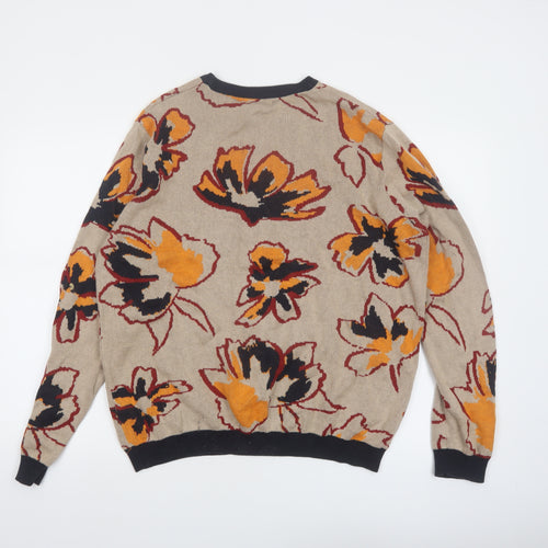 ASOS Women’s Beige Floral Cotton Jumper Size L Crew Neck Knit