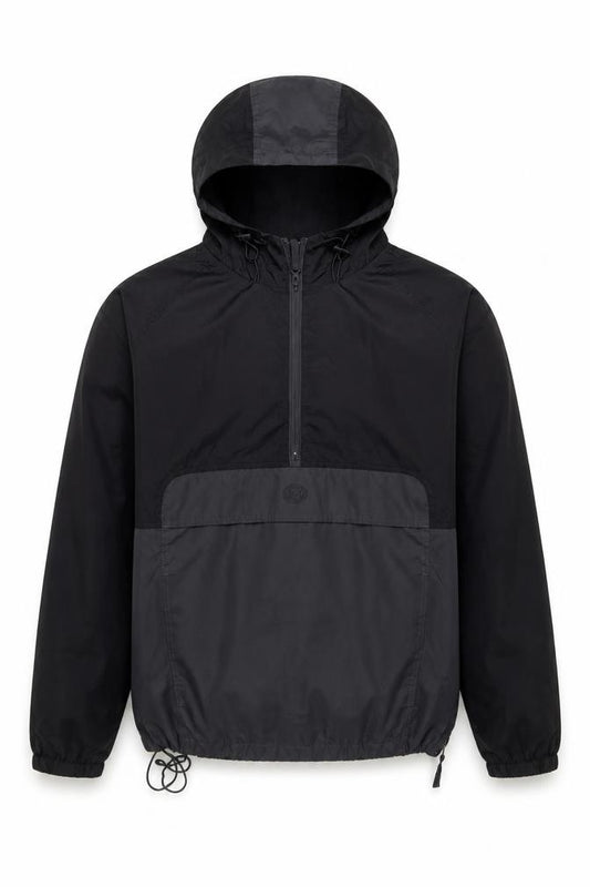 Front view of Courir Men's Black S Hooded 1/4 Zip Windbreaker Jacket