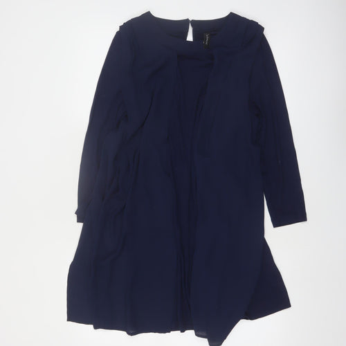 Intown Women's Blue Knee Length Shift Dress S Long Sleeve