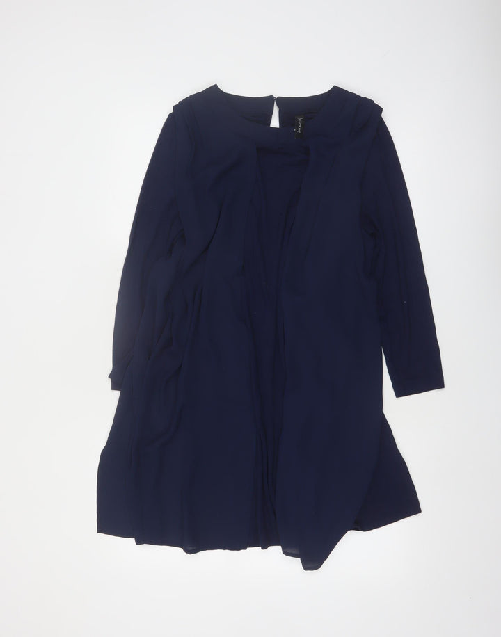 Intown Women's Blue Knee Length Shift Dress S Long Sleeve