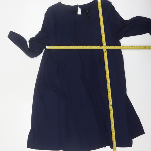 Intown Women's Blue Knee Length Shift Dress S Long Sleeve