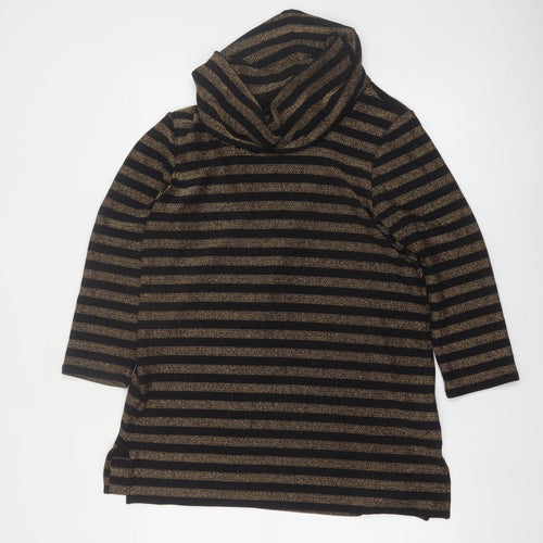 Chaus Womens Black Gold Striped Cowl Neck Pullover Jumper Size L
