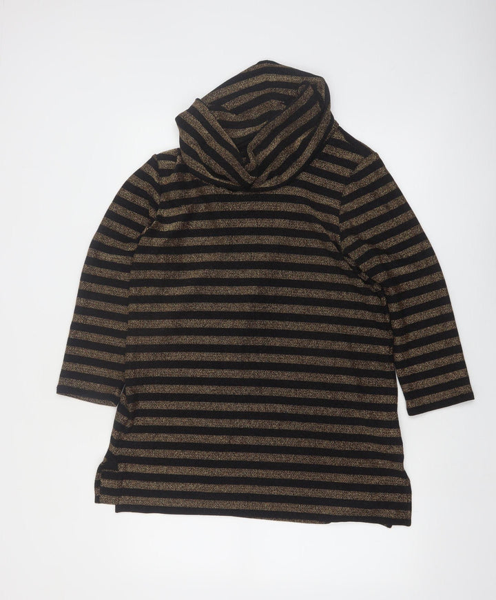Chaus Womens Black Gold Striped Cowl Neck Pullover Jumper Size L
