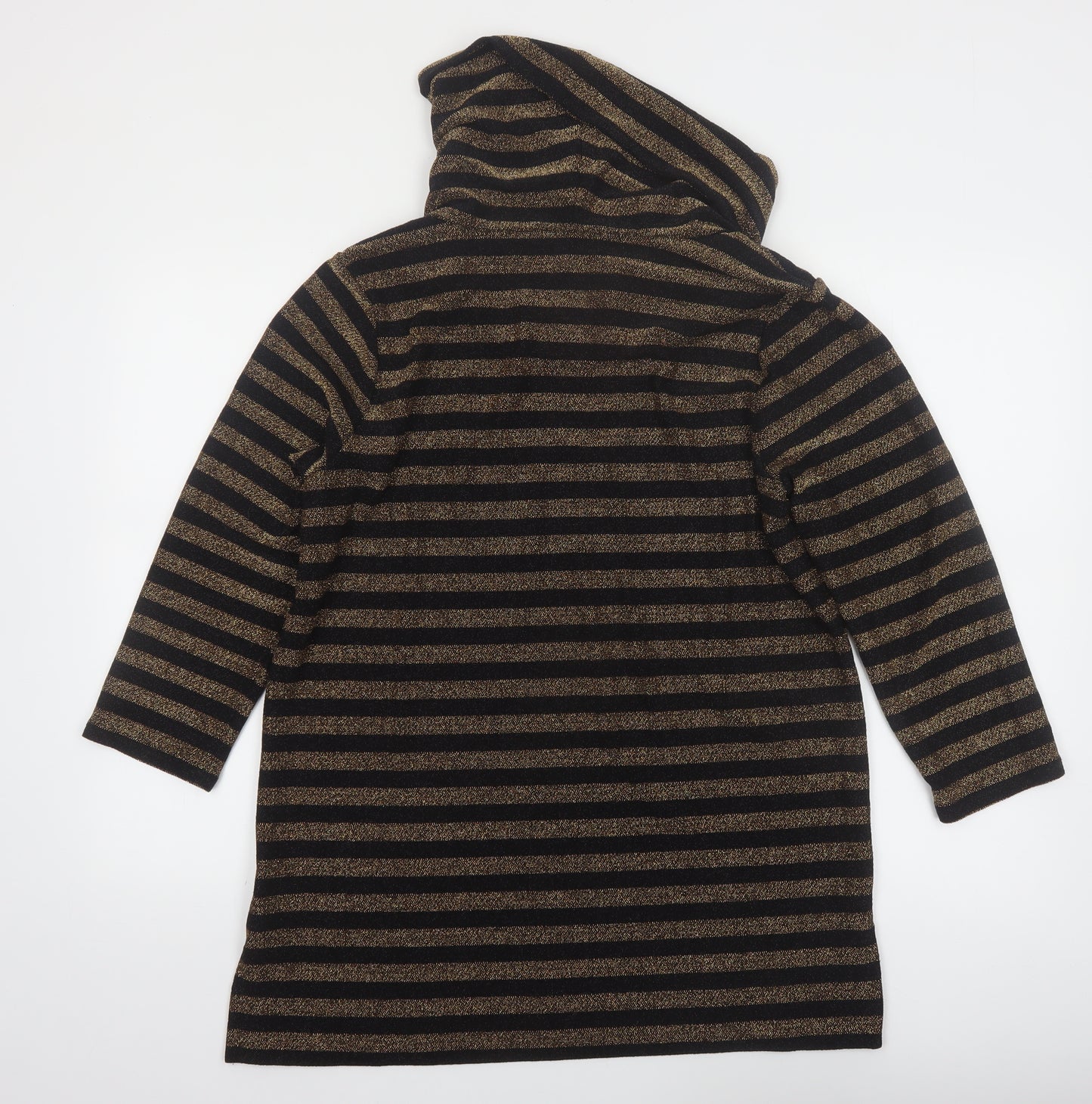 Chaus Womens Black Gold Striped Cowl Neck Pullover Jumper Size L