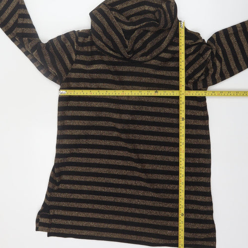 Chaus Womens Black Gold Striped Cowl Neck Pullover Jumper Size L