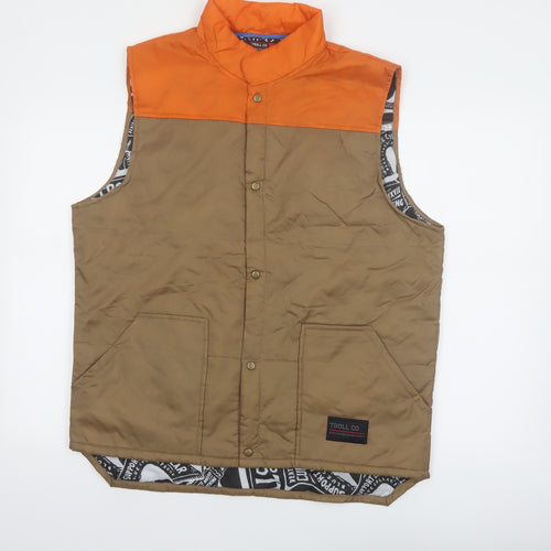 Troll Co. Men's Brown Orange Lined Workwear Bodywarmer Waistcoat L