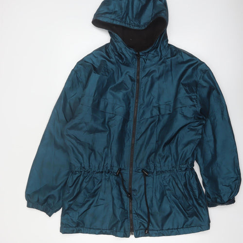 East West Womens Teal Hooded Full Zip Windbreaker Jacket Size M