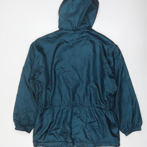 East West Womens Teal Hooded Full Zip Windbreaker Jacket Size M