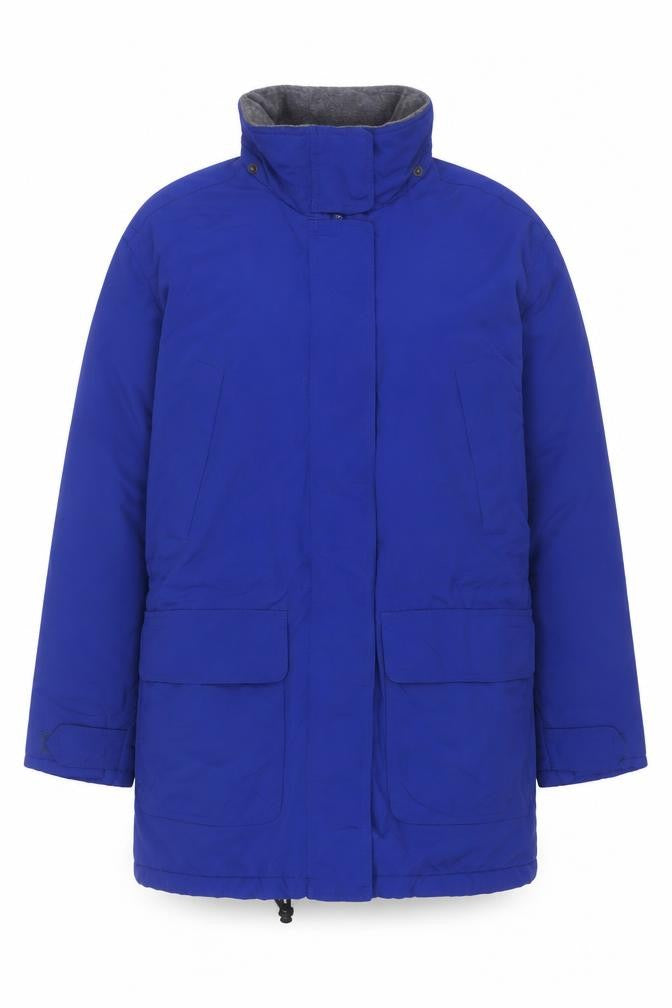 Front view of Lands' End Women's Blue Mid-Length Parka Jacket M 10-12 Insulated Nylon