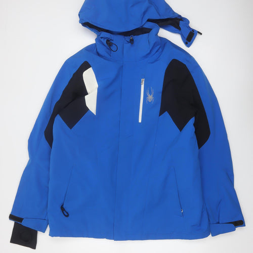 Spyder Men's Blue L Ski Jacket Hooded Water Resistant Winter Coat