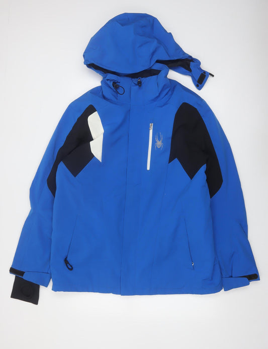 Spyder Men's Blue L Ski Jacket Hooded Water Resistant Winter Coat