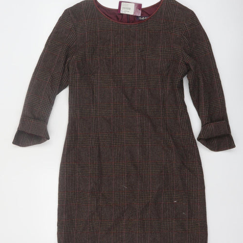 Really Wild Women’s Brown Check Wool Shift Dress Size 14