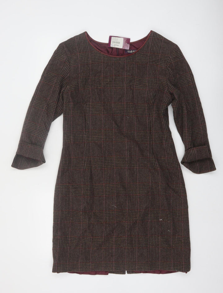 Really Wild Women’s Brown Check Wool Shift Dress Size 14