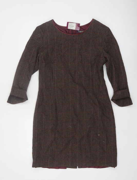 Really Wild Women’s Brown Check Wool Shift Dress Size 14