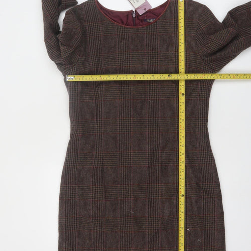 Really Wild Women’s Brown Check Wool Shift Dress Size 14