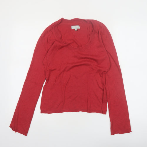 Jigsaw Womens Red Silk Blend Long Sleeve Scoop Neck Jumper M