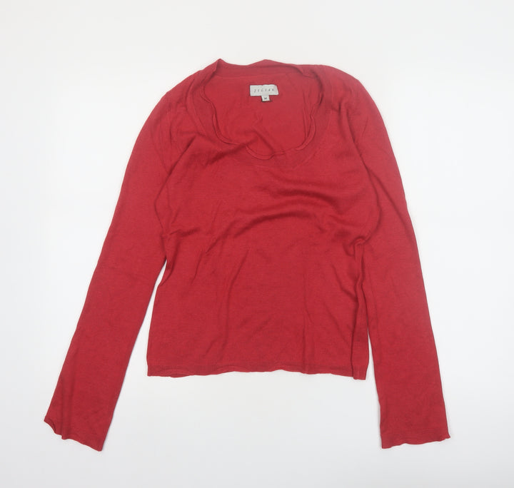 Jigsaw Womens Red Silk Blend Long Sleeve Scoop Neck Jumper M