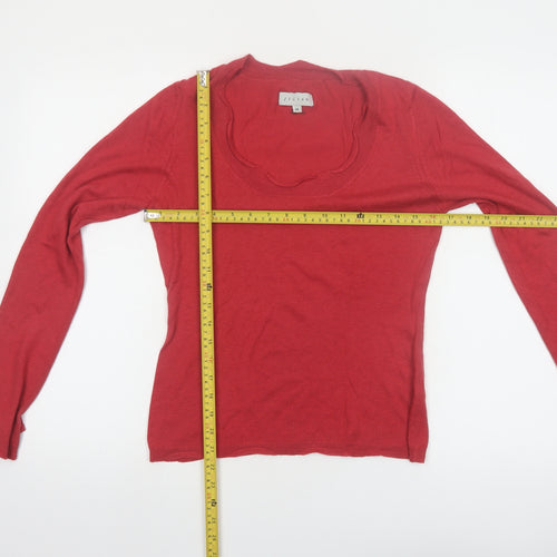 Jigsaw Womens Red Silk Blend Long Sleeve Scoop Neck Jumper M