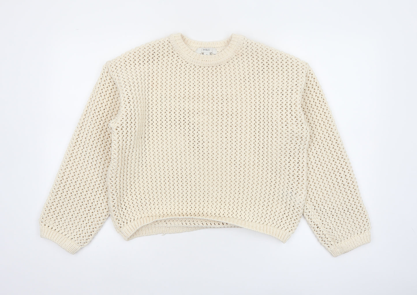 Marks and Spencer Women’s Ivory Open-Knit Polyester Pullover Jumper M