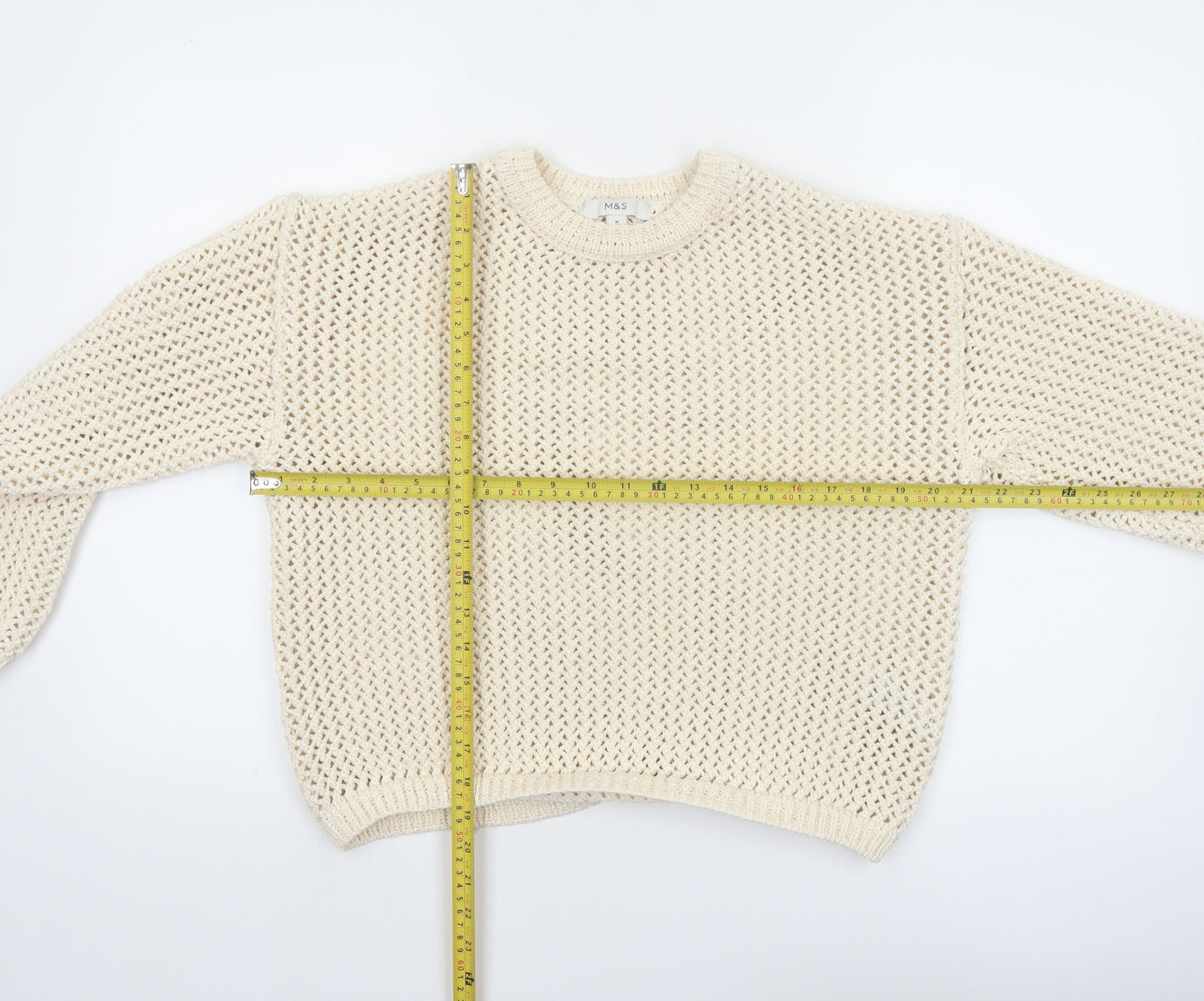 Marks and Spencer Women’s Ivory Open-Knit Polyester Pullover Jumper M