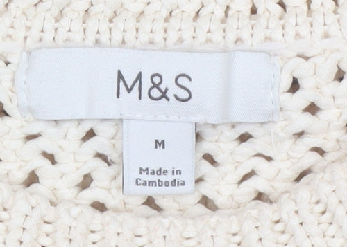 Marks and Spencer Women’s Ivory Open-Knit Polyester Pullover Jumper M