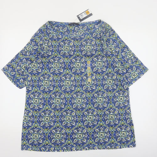 Marks and Spencer Women’s Blue Geometric Cotton T-Shirt Size 24