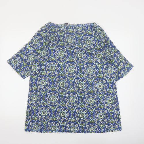 Marks and Spencer Women’s Blue Geometric Cotton T-Shirt Size 24