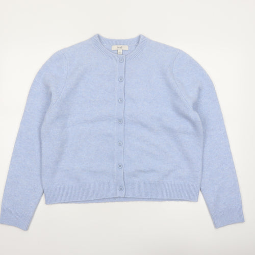 Marks and Spencer Women Blue Wool Blend Crew Neck Cardigan L