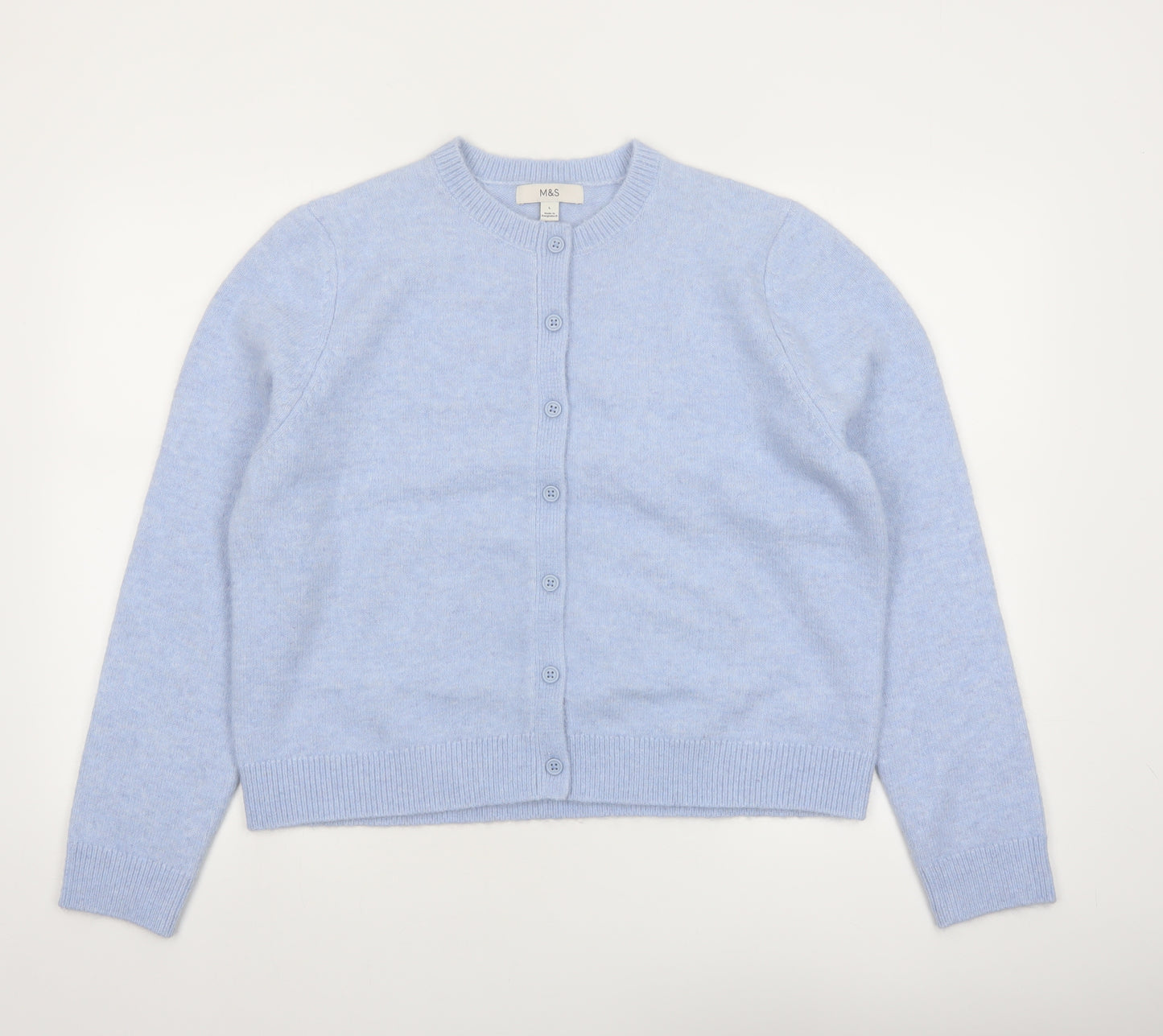 Marks and Spencer Women Blue Wool Blend Crew Neck Cardigan L