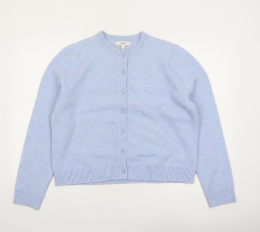 Marks and Spencer Women Blue Wool Blend Crew Neck Cardigan L