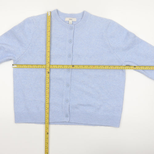Marks and Spencer Women Blue Wool Blend Crew Neck Cardigan L