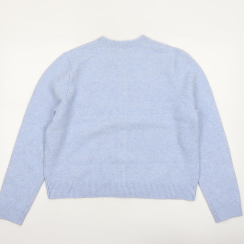 Marks and Spencer Women Blue Wool Blend Crew Neck Cardigan L