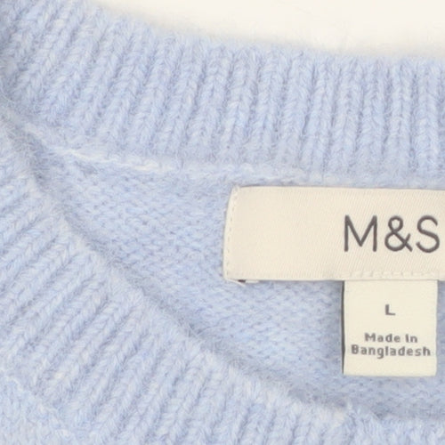 Marks and Spencer Women Blue Wool Blend Crew Neck Cardigan L